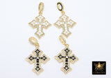Gold CZ White Enamel Cross Charms, Black CZ Charms With Bail #871, 21 x 30 mm Religious Rosary Pendants
