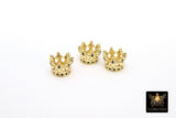 Gold Black CZ Queen Crown Charm Beads