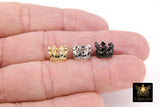 CZ Micro Pave Gold Crown Beads, Silver Crown Shaped Beads #3365, Black CZ Queen Crown Spacers