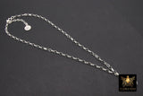 925 Sterling Silver Swivel Fob Rolo Necklace, Silver Oval Thick Rolo Chain Adjustable Choker #3425, Charm Necklace