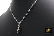 925 Sterling Silver Swivel Fob Rolo Necklace, Silver Oval Thick Rolo Chain Adjustable Choker #3425, Charm Necklace