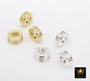 Gold Spacer Beads, 8 mm CZ Rondelle Spacer Donuts Findings #3395, Round Disc Wheels